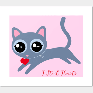 I Steal Hearts Cute Kitty Posters and Art